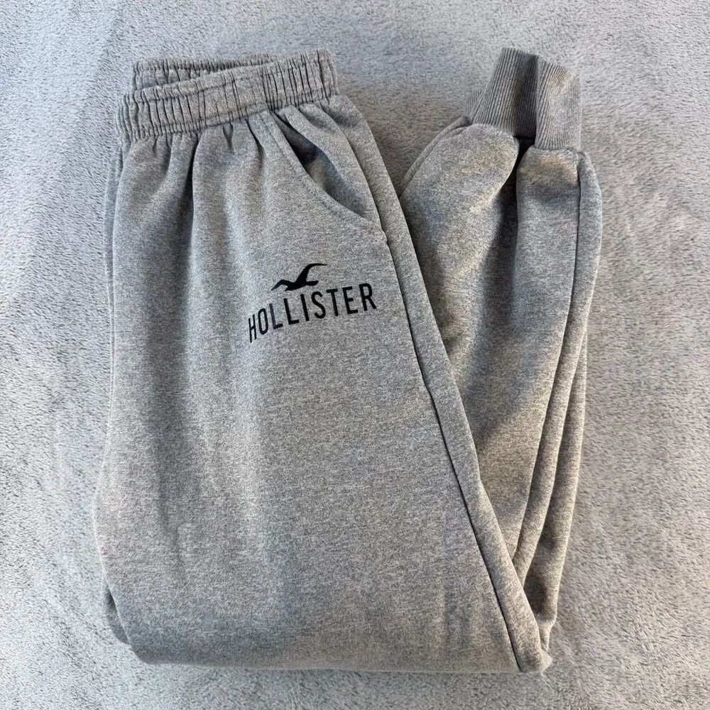 Hollister Gray Sherpa Lined Fleece Jogger Sweatpants Men's Medium M